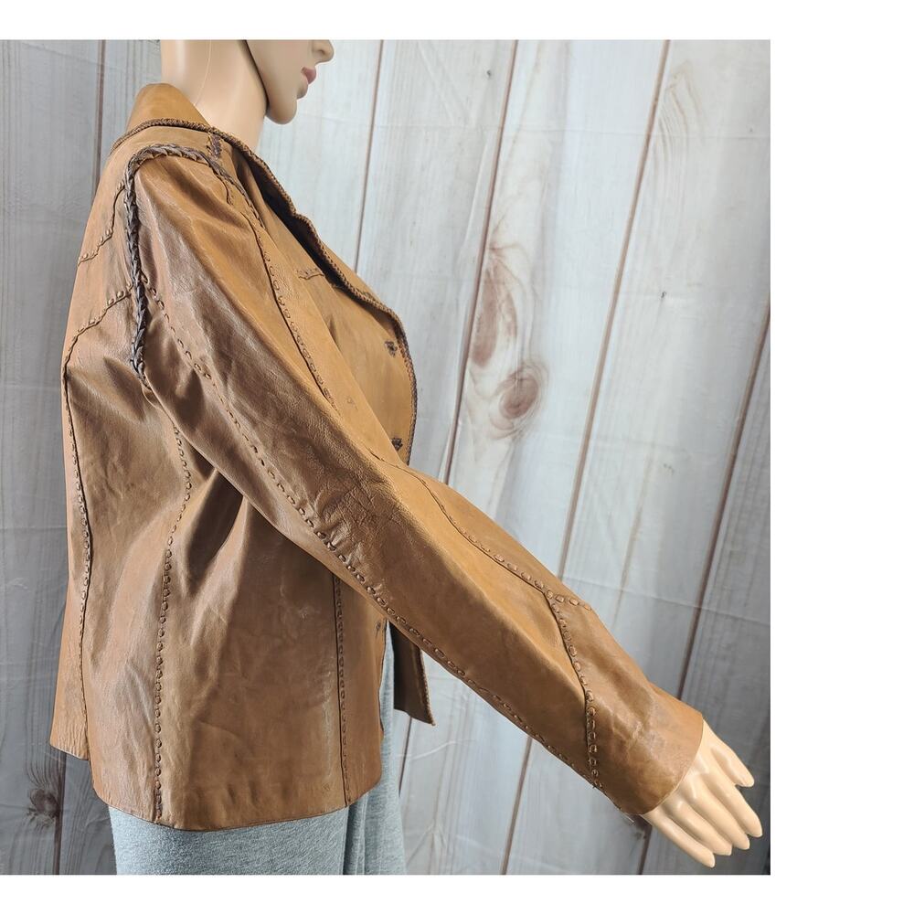 The Territory Ahead Women XS Whipstitch Western Style Tan 100% Leather Jacket - Picture 6 of 10